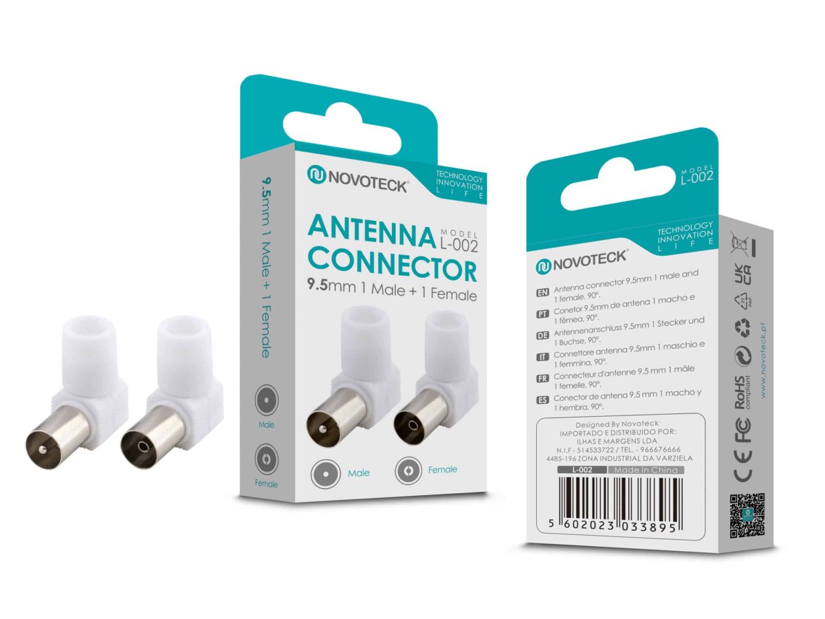 Conector de Antena em Ângulo NOVOTECK L-002 – Macho 9,5mm + Fêmea 90°, Conexão Segura e Durável - Image 2