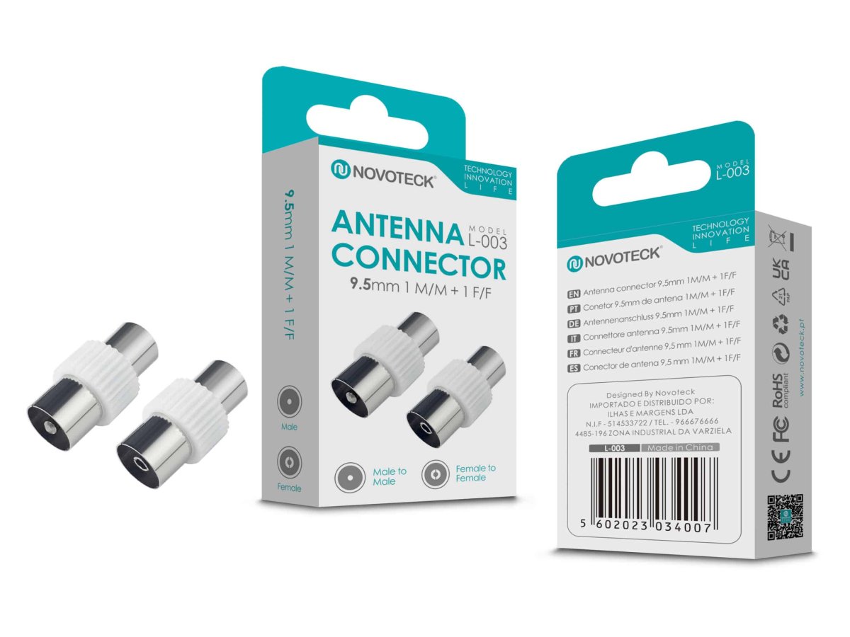 Conector de Antena NOVOTECK L-003 – Adaptadores M/M e F/F Inclusos, Instalação Fácil, Conexão de Alta Qualidade