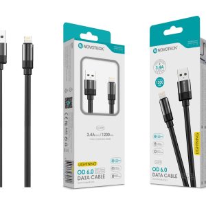 Cabo de Dados Lightning 3.4A,1.2m,OD 6.0 Super Grosso,Negro,Alta Durabilidade S-079