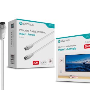 Cabo Coaxial de Antena Novoteck SL-005 – Macho para Fêmea, 20m